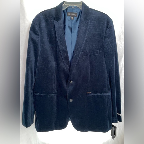 NWT Men’s INC Milan Slim Fit Navy Blue Velvet Patterned Blazer Jacket Sz XL - Picture 1 of 12
